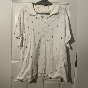 Croft & Barrow White Shirt with Multicolor Anchor Pattern Plus Size 4X